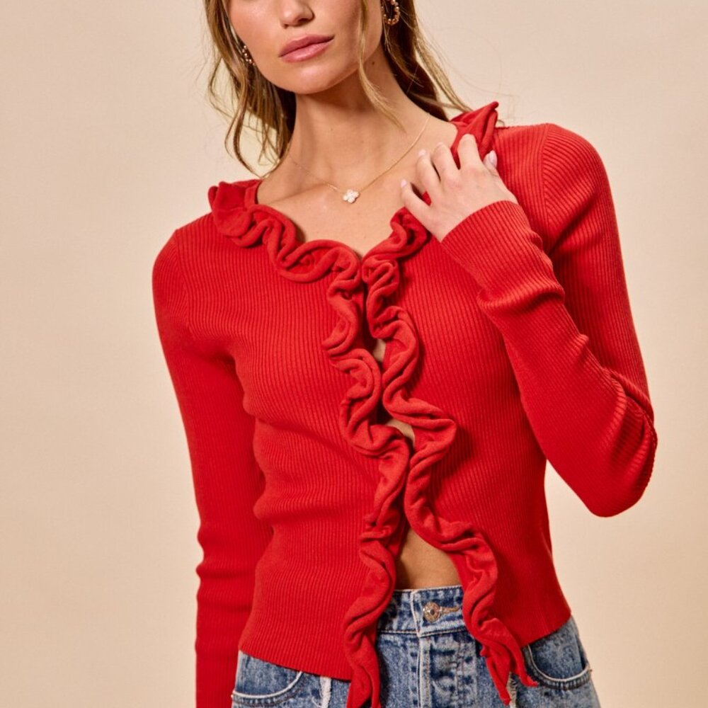 SO ME Cascade Ruffle Ribbed Sweater Cardgian - Picture 5 of 16